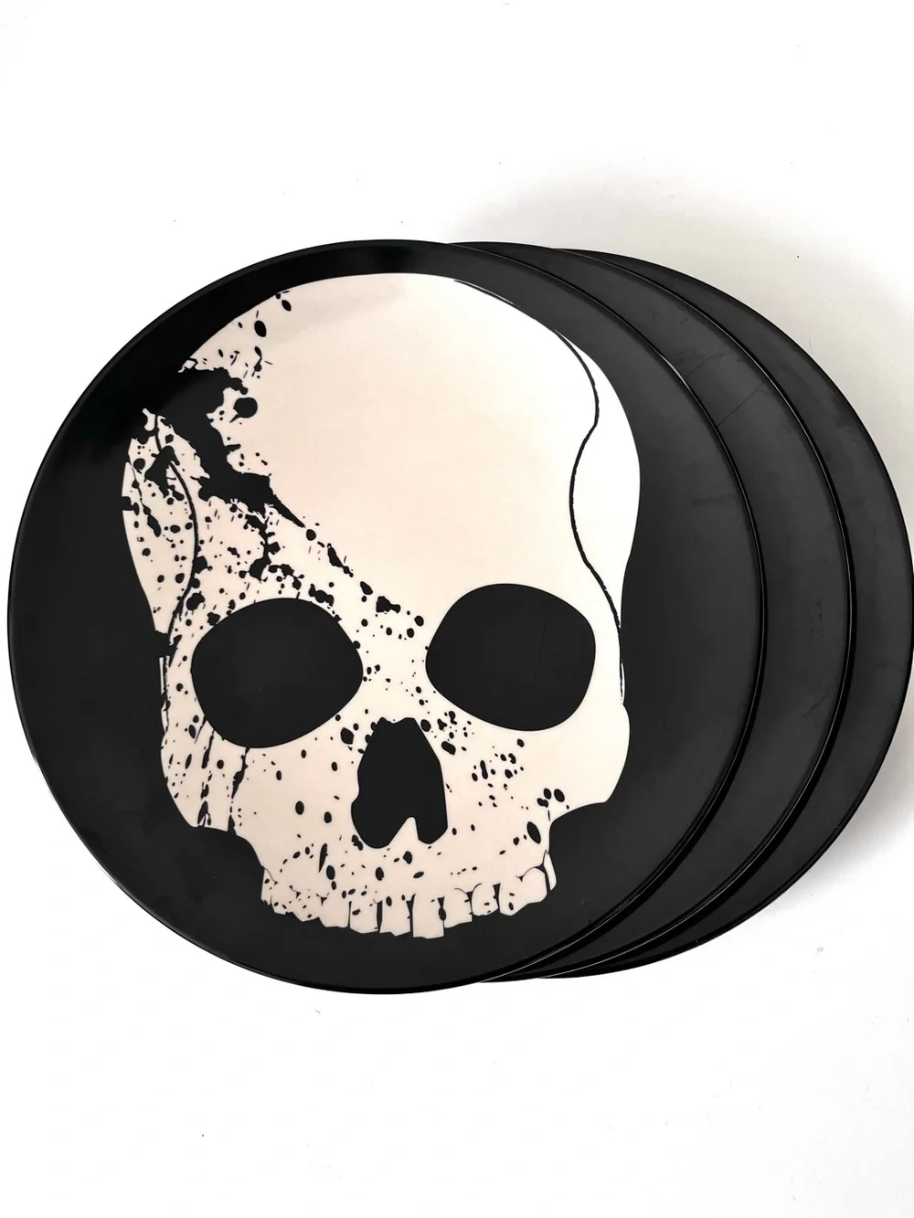 Target Halloween 2011 Collectible Skull Plate Black White Melamine Set of Three